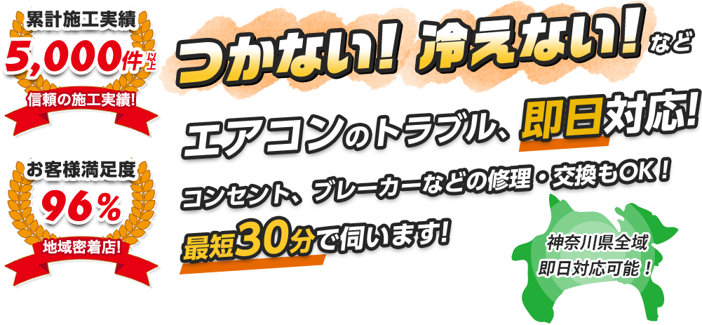 つかない！冷えない！などエアコンのトラブル、即日対応！